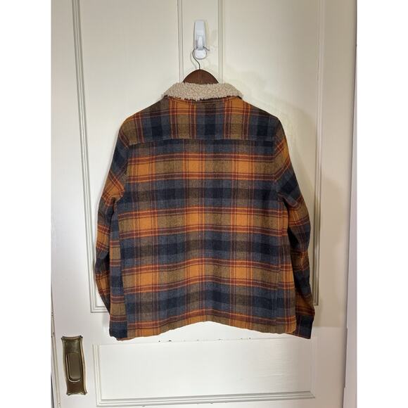 Toad & Co. Plaid Flannel Sherpa Lined Trucker Jacket Womens Size Large Orange - Picture 2 of 8